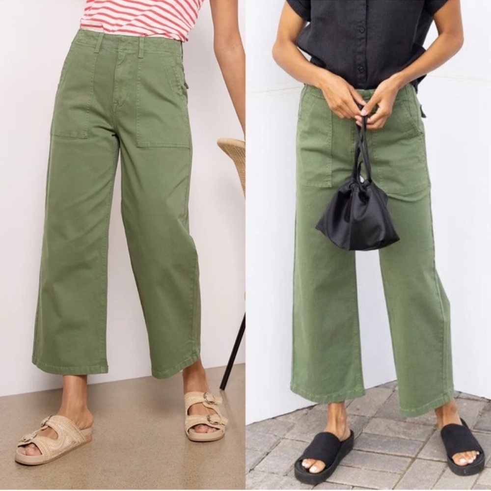 Pistola Sophia Basil Green Cargo Crop Wide Pants